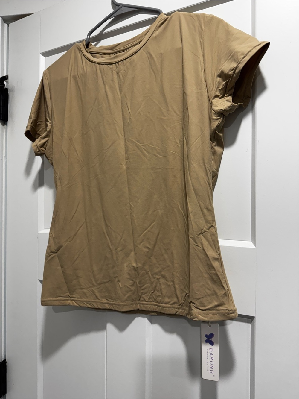 Womenβs Short Sleeve Crewneck Top in Beige